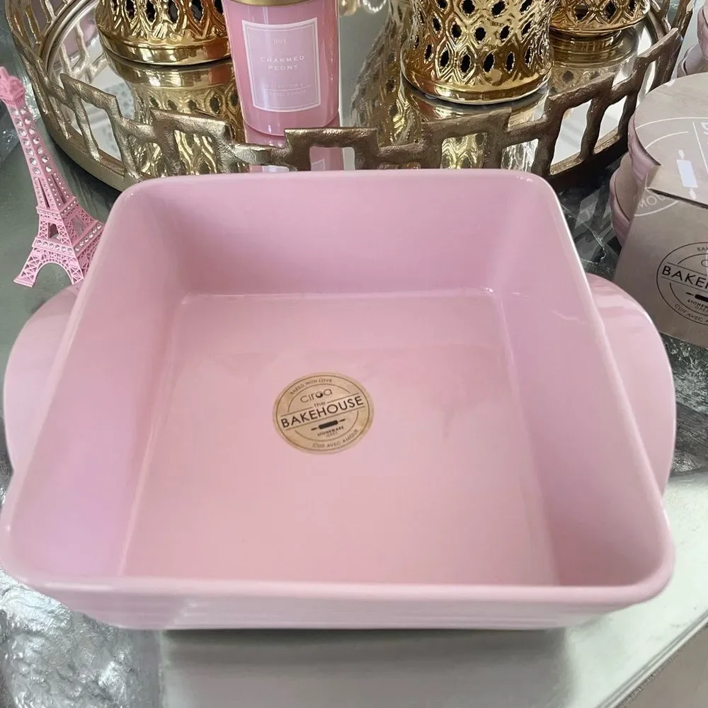 Pink Ceramic Baking Dish for Oven and Microwave
